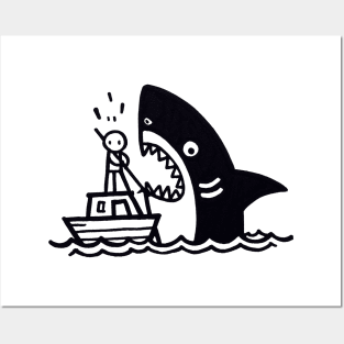 Stick Figure of a Shark in Black Ink Posters and Art